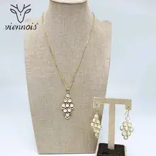 Viennois Gold Colo Earrings Necklace Set For Women Geometric Pendent Necklacesl Wedding Party Jewelry 2019 1pcs fashion rainbow color cute beads geometric necklace pendent for women gift party decoration