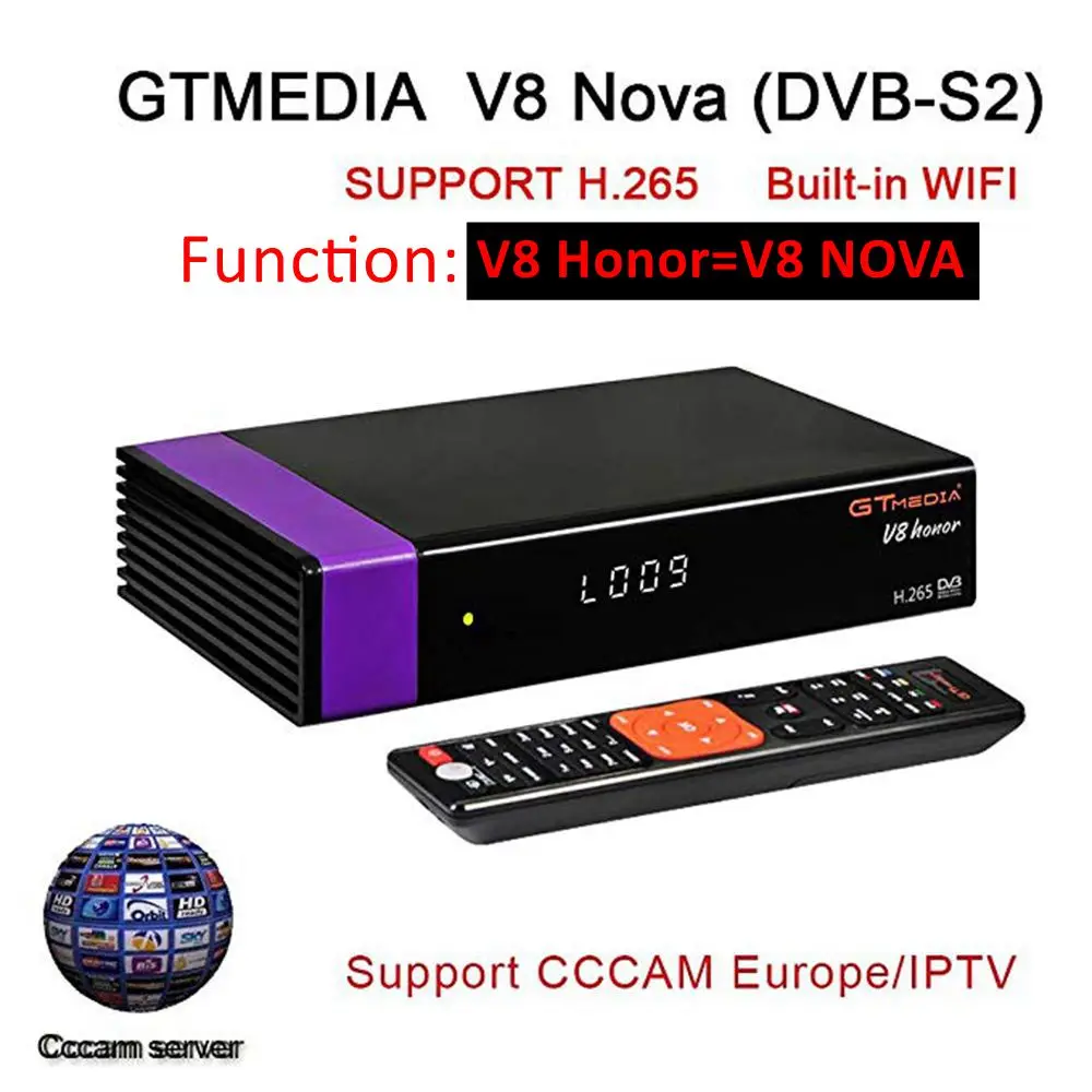 GT MEDIA V8 Honor DVB S2 Freesat Satellite TV Receiver FTA Decoder Support PowerVu Biss Key