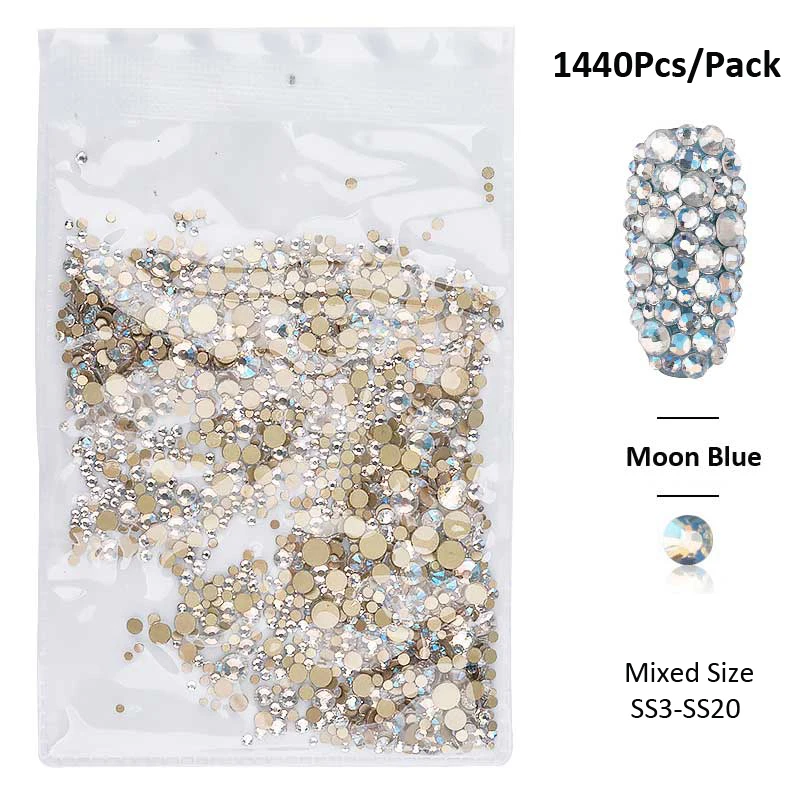 1 упаковка, смешанные размеры(SS3-SS20), стразы для маникюра с плоской задней поверхностью, блестящие алмазные украшения, аксессуары для 3D маникюра