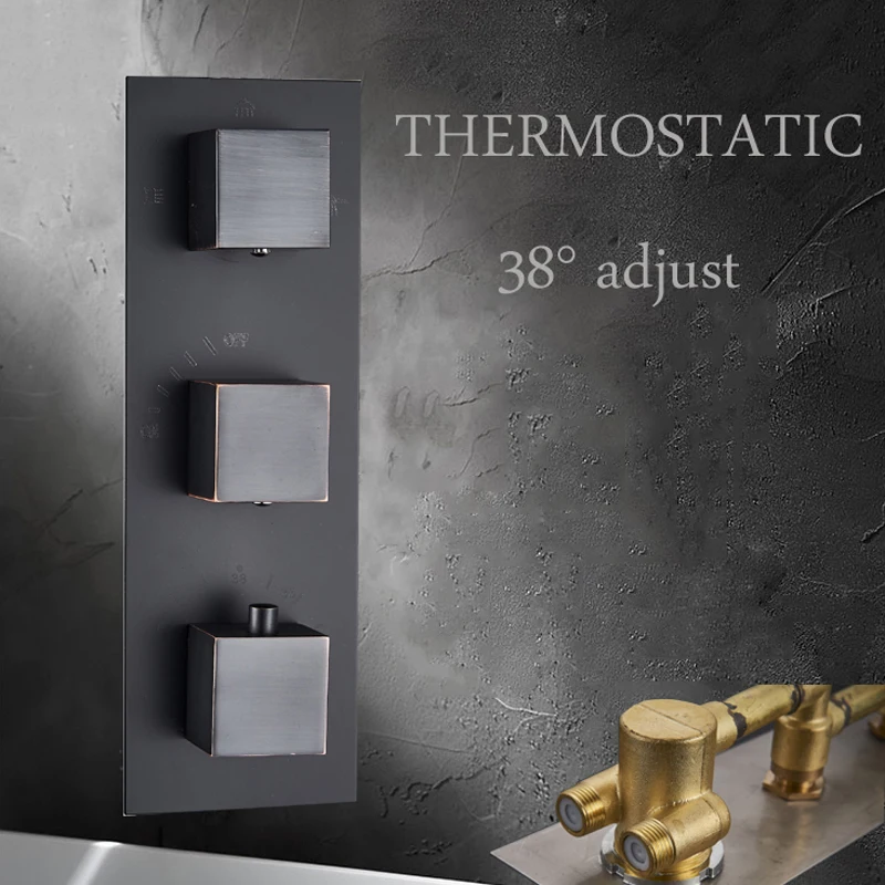 Square Thermostatic Valve Mixer Tap Wall Mounted Shower