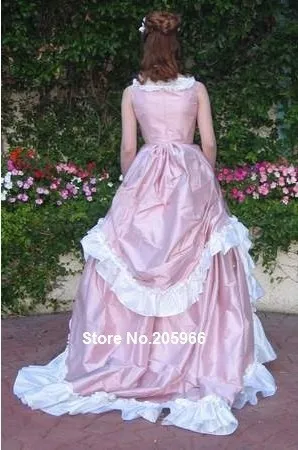 Выполненный на заказ розовое платье без рукавов 1870 s раннего Свадебные суеты шёлковая тафта бальное платье Чай вечерние платье бальное платье