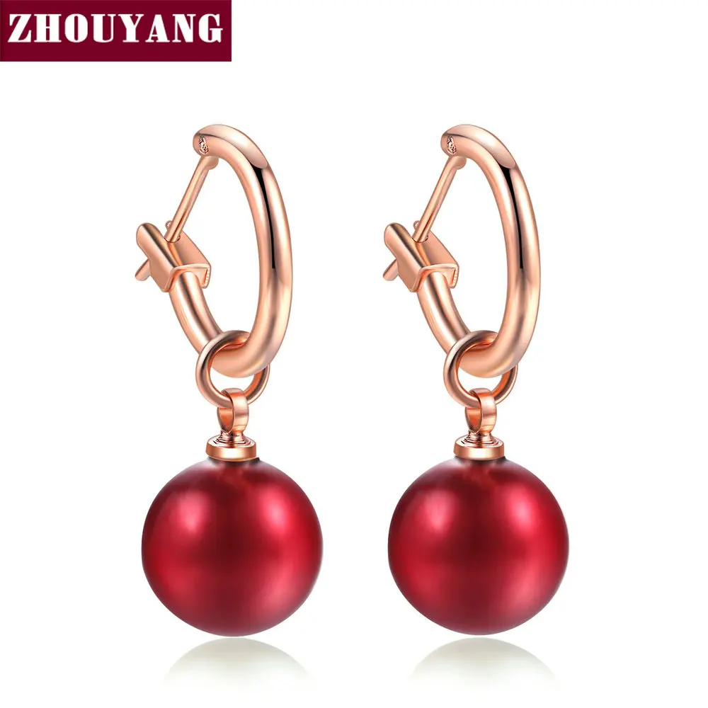 ZHOUYANG серьги-капли для женщин, простой многослойный искусственный жемчуг, розовое золото, серебро, цвет, подарок на свадьбу, модное ювелирное изделие E677 E692 - Окраска металла: RoseGold Red