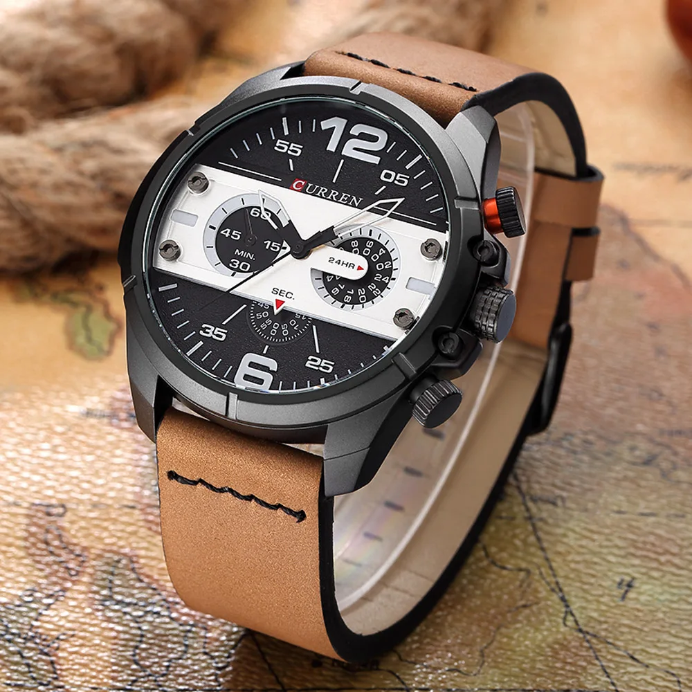 CURREN бренд Топ Роскошные кожаные мужские часы для мужчин бизнес Кварцевые спортивные часы мужские водонепроницаемые Relogio Masculino Relojes Hombre