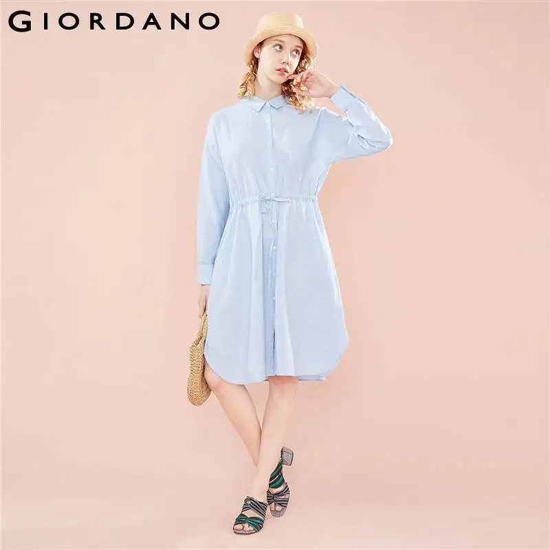 Giordano женское платье рубашка льняное хлопковое из натуральной ткани