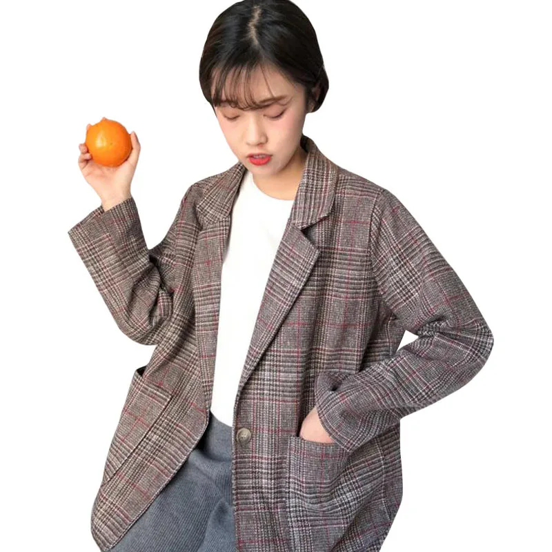

Spring Fashion Vintage Plaid Blazer Women Long sleeve Blazer 2019 Casual Autumn Jacket Office Blazer Female Outwear Tops AA692