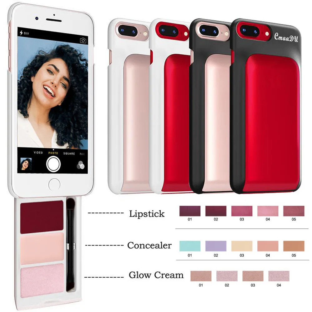 

100% Brand New Fashion Unique Phone Case Hidden Back Beauty Cosmetic With Lipstick Concealer Glow Cream For Iphone 6/6s/7/8