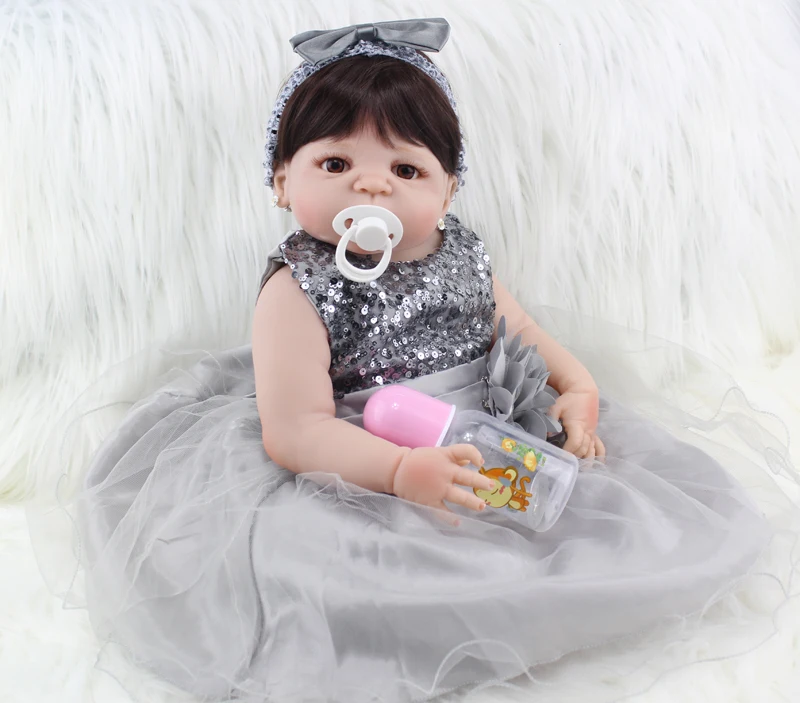 

22" Full Silicone Body Reborn Baby Doll Toys Lifelike 55cm Princess Newborn Girl Lovely Birthday Gift Bathe Toy Girls Brinquedo