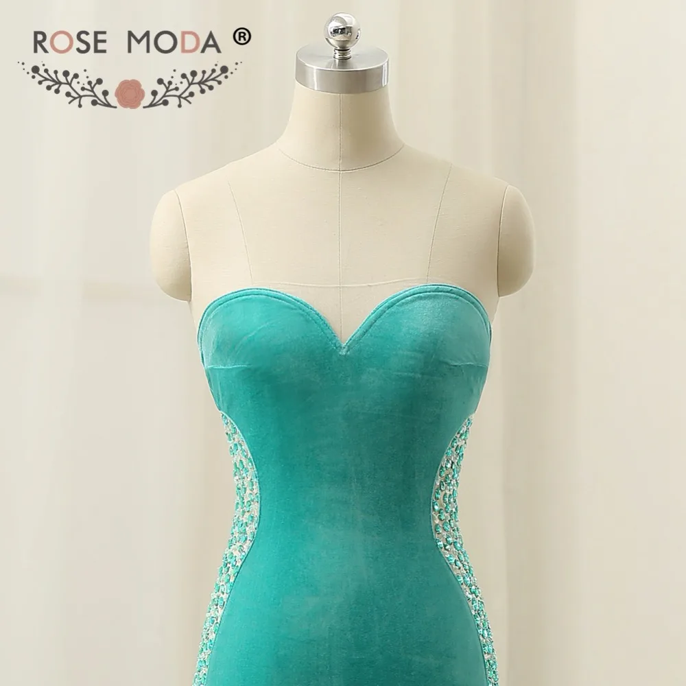 Роза Moda зеленый бархат Русалка вечернее платье Кристалл бисера Длинные Вечерние платья для зимы сбоку высокий разрез Платья для вечеринок