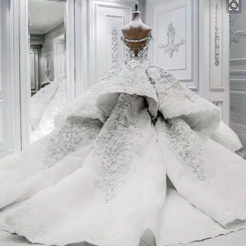 Robe De Mariage/свадебное платье принцессы; роскошное платье с длинным шлейфом; Vestido De Novia; Атласное Бальное платье с бисером; свадебные платья;