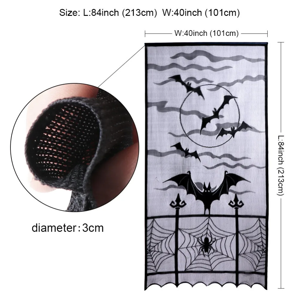 Ourwarm Halloween Party Black Lace Spiderweb Cobweb Bat Tomb Window Curtain Hanging Horror Props Halloween Party Decoration