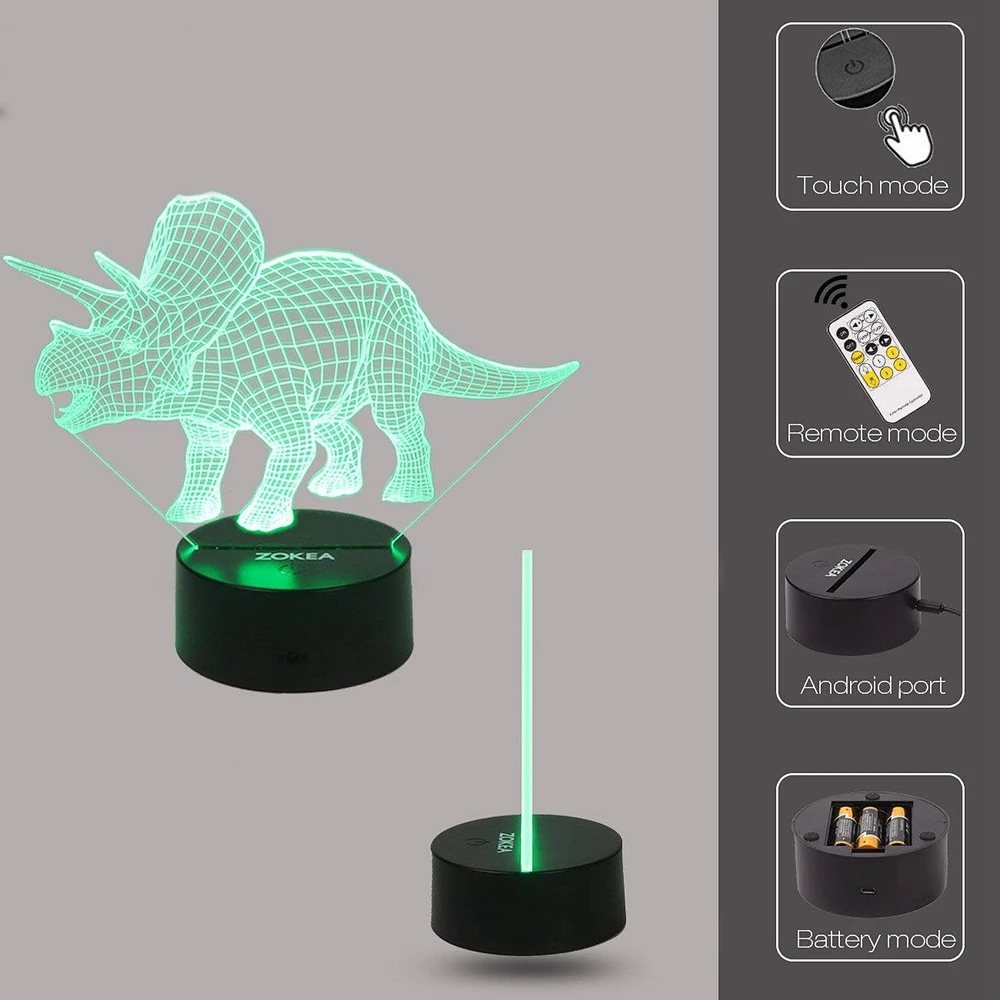 Ночные огни для детей динозавр 3D ночной свет прикроватная лампа 7 цветов Изменение с пультом дистанционного управления лучшие подарки на