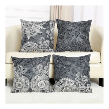 

Dark Grey Greenish Bohemian Mandala Decorative Pillowcase Thailand Mediterranean Datura Cushion Cover For Sofa Car Throw Pillow