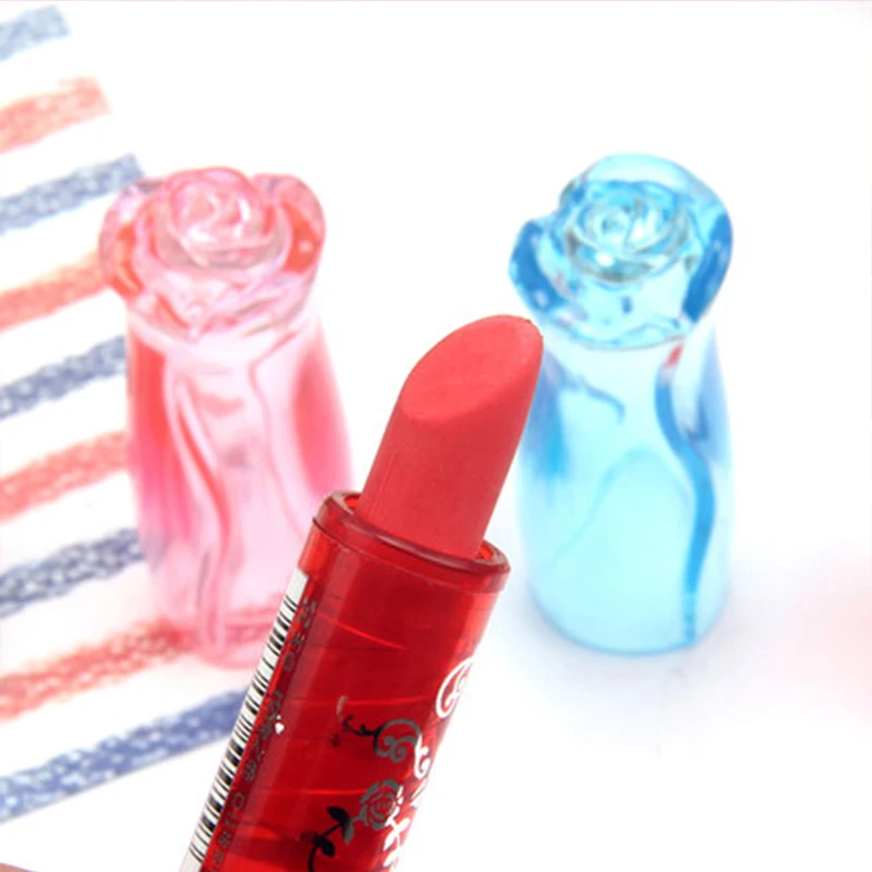 Creative Lipstick Erasers Plastic Rose Pencil Rubber Eraser for Kids