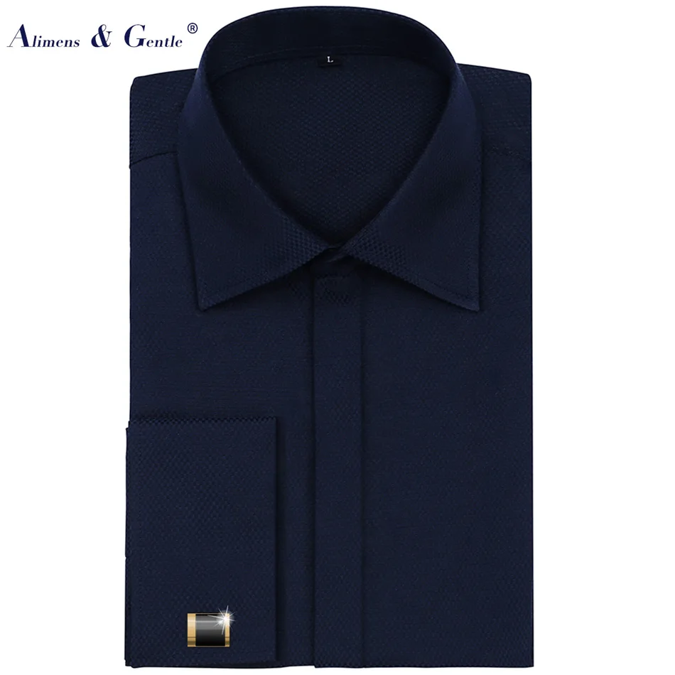 Mens Dress Shirt French Front Dobby Long Sleeve For Wedding Party
