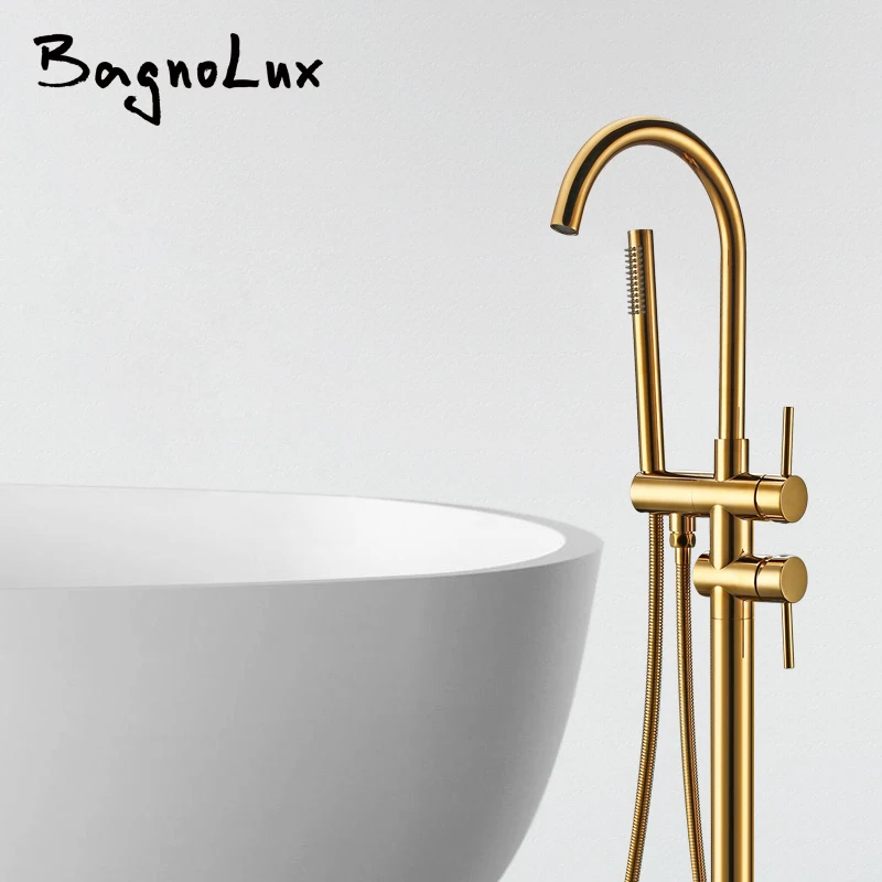 

Modern Luxurious Tub Filler Floor Mounted Bathtub Faucets with Hand Shower Standing Bath Faucet Single Handle Mixer Tap DL9721