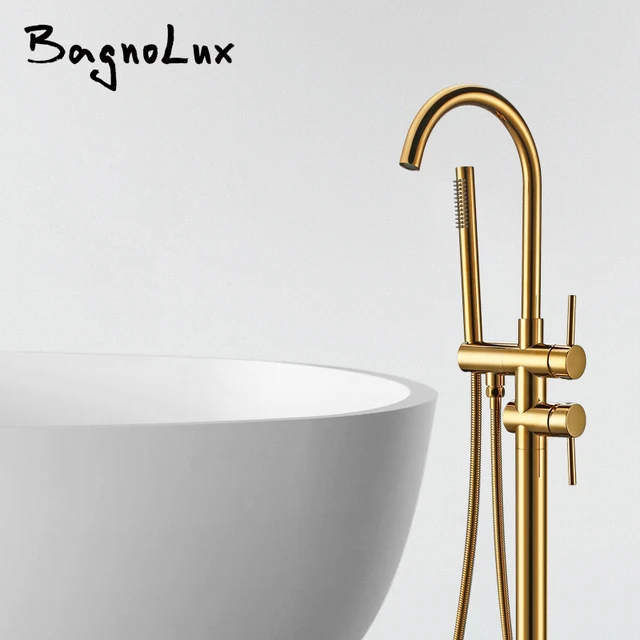 Tub Filler Floor Mounted Bathtub Faucets with Hand Shower Modern Luxurious Standing Bath Faucet Single Handle Mixer Tap 9001 1