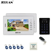 JERUAN wired 7 inch video doorphone intercom system 2 white monitor 700TVL RFID waterproof touch key password keypad camera