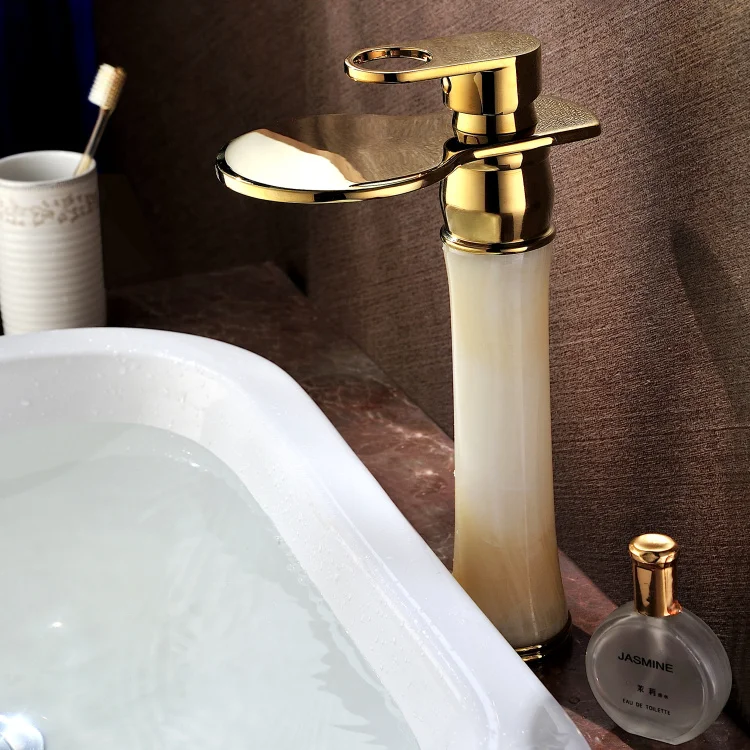Free ship contemporary single hole Gold and stone Bathroom Sink Faucets