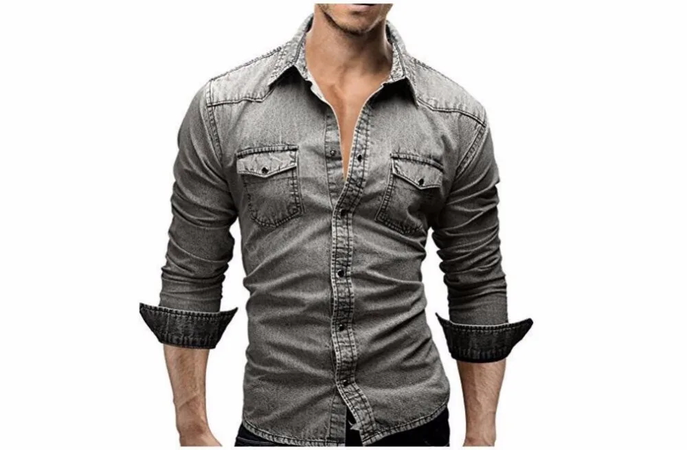 Джинсовая рубашка Для мужчин 2018 мужской джинсовая рубашка Ретро Для мужчин рубашка с длинным рукавом бренд Повседневное Camisa Hombre M-XXXL Laipelar