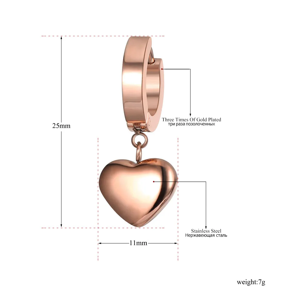 Lokaer Романтический Нержавеющая сталь «любящее сердце» серьги в виде колец, классические цвета розового золота свадебные серьги, ювелирные изделия для Для женщин Kolczyki E19098