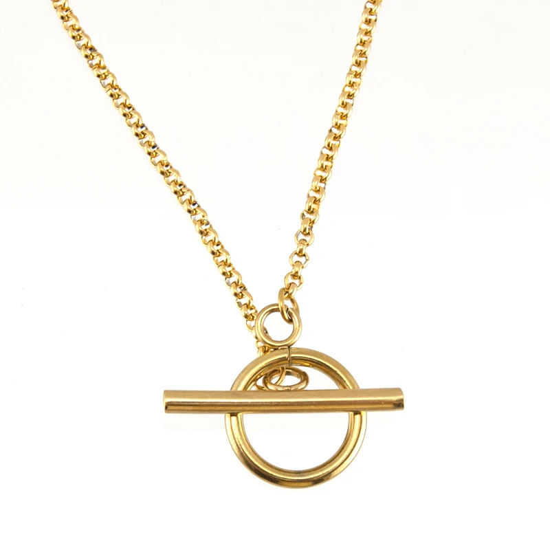 Женское колье из нержавеющей стали, 2 мм, тонкая цепочка Rolo с застежкой, стальное золотое ожерелье с плавающим медальоном