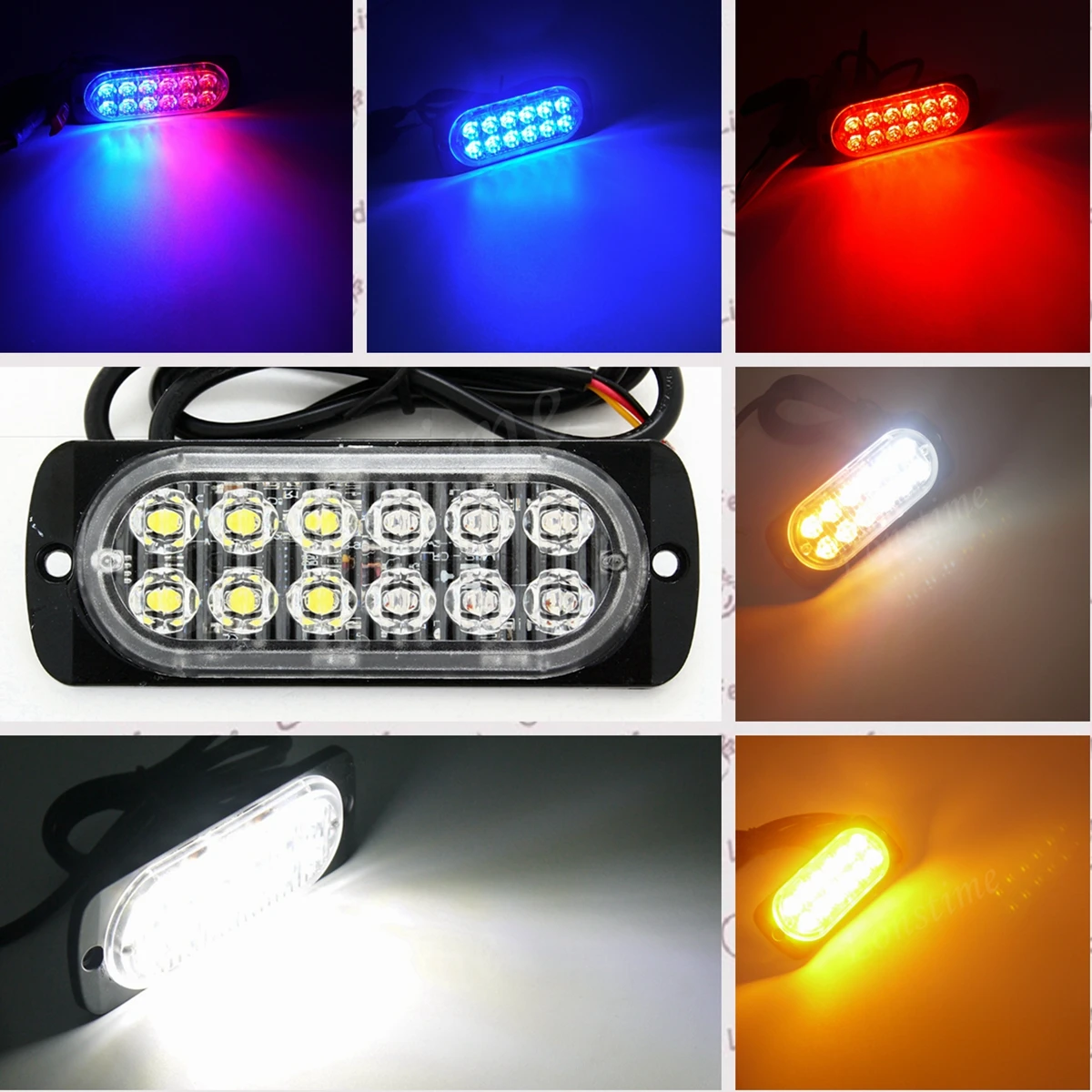 Eonstime 1шт 12W Водонепроницаемые фары 12V / 24V 12LED фары для автомобильного грузовика пикапа, можно использовать при аварийной ситуации Strobe Light Предупреждающий мигающий свет, красный синий янтарный