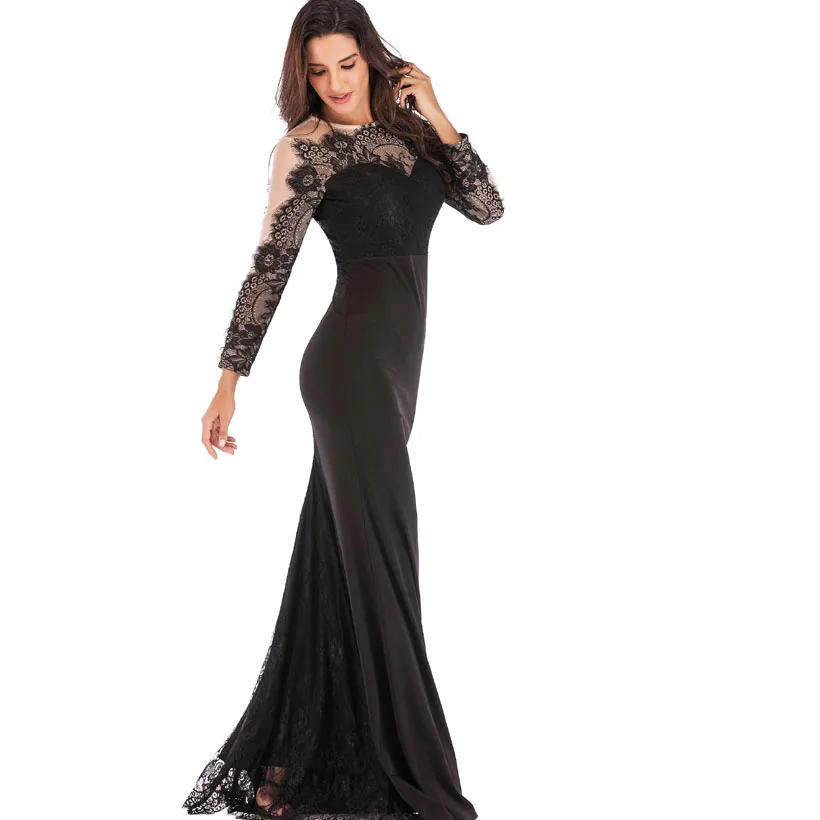 IDress High Quality Lace Embroidery Evening Dress Long Sleeve Charming Robe Longue Femme Long Dress for Wedding Party for Woman (20)