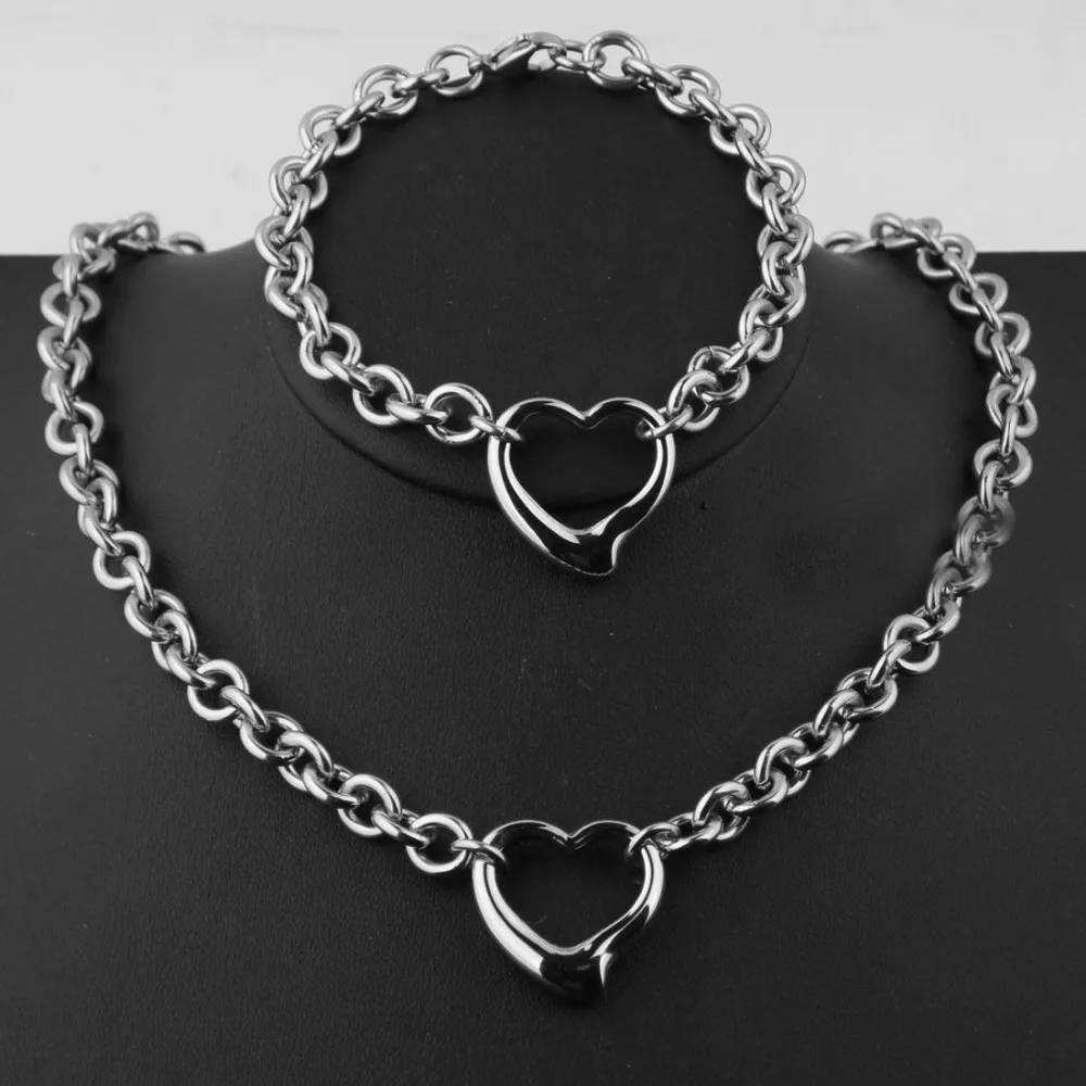

for Women Fashion Jewelry set Stainless Steel Silver Round Link chain Necklace & Bracelet Set