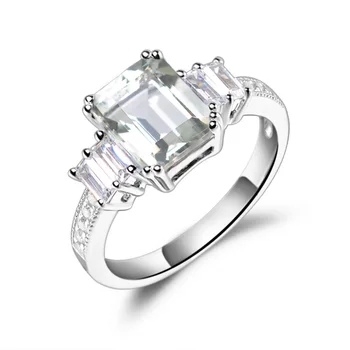 

Leige Jewelry Green Amethyst Ring Emerald Cut Green Gemstone Prong Setting 925 Sterling Silver for Women Engagement Ring