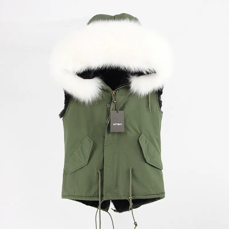 OFTBUY,, брендовая новая армейская зеленая зимняя куртка, пальто, женский меховой жилет, натуральный мех енота, воротник с капюшоном, верхняя одежда, парка - Цвет: 25