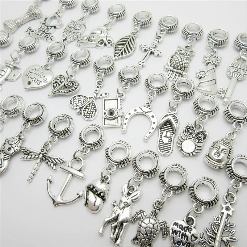 WYSIWYG Mix different 30pcs silver bead fit Pandora charm bracelet DIY dangle animal charms for pendants jewelry making