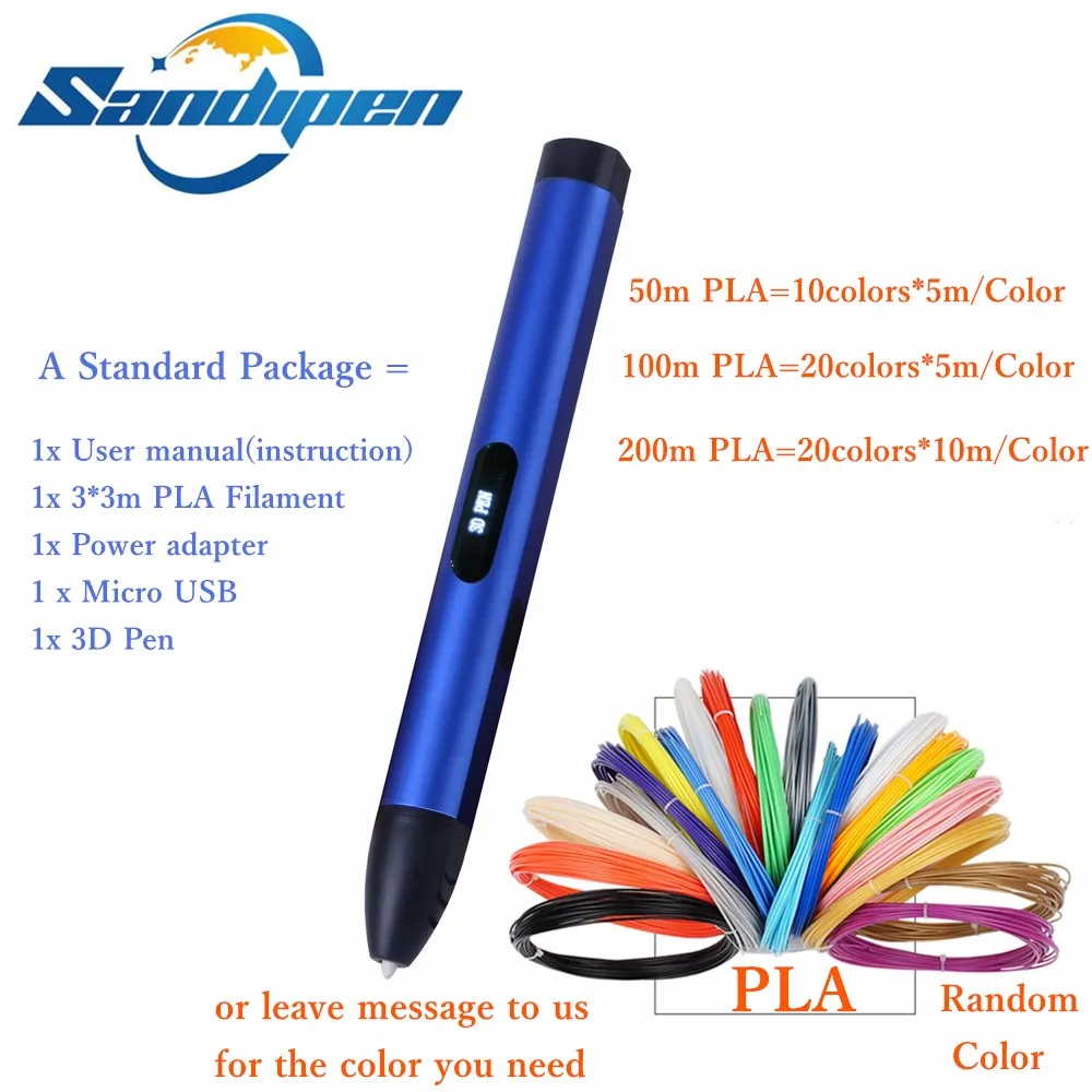 

3D Pen 3D Drawing Pen 50/100/200M PLA Filament 4th Generation Creative Toy Education Gift Kids Design Sandipen 61A-HP01