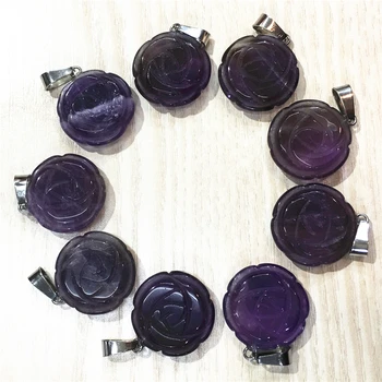 

Hot Natural Stone Amethysts Purple Crystal Carving Pendants Charms Rose Flower for Women Necklaces Jewelry Making 20*20MM 10PCS