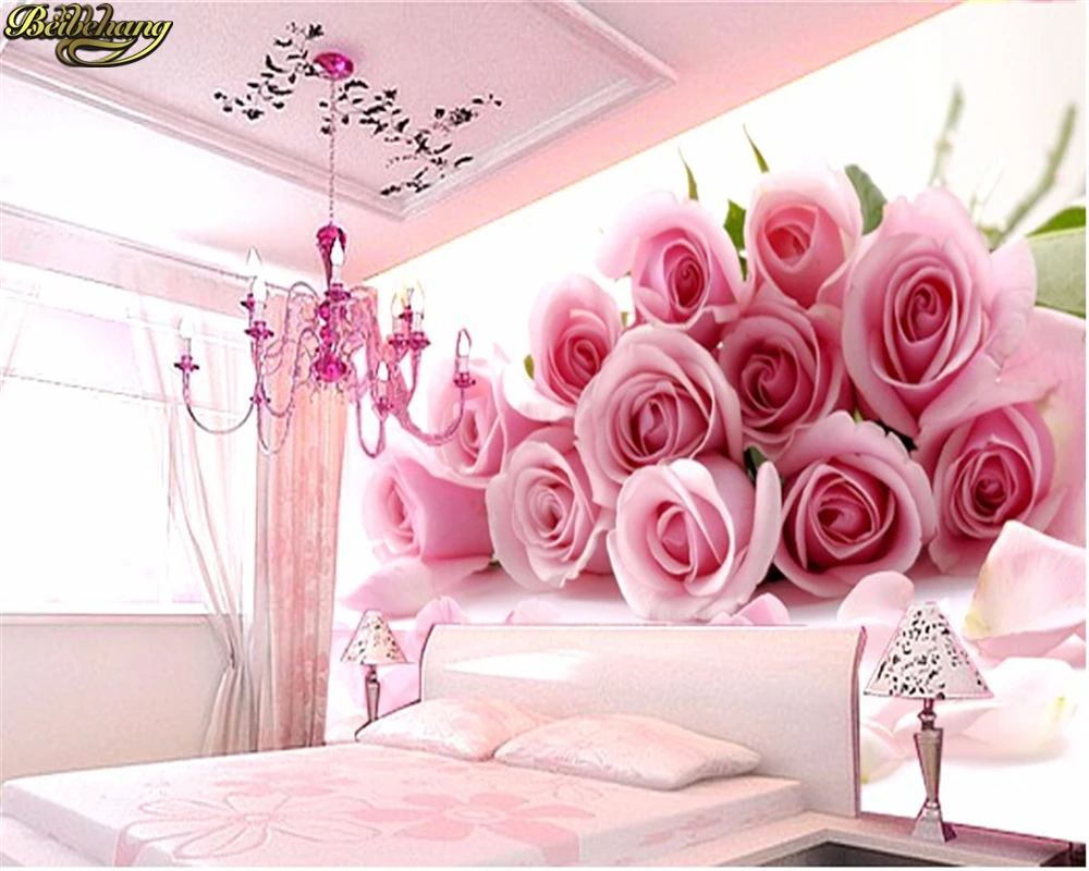 Beibehang 3D Foto Wallpaper Untuk Kamar Tidur Pink Stereoscopic