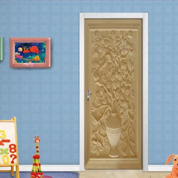 

European Embossed Flower 3D Door Sticker PVC Self Adhesive Removable Wall Sticker Living Room Door Home Decor Wallpaper Poster