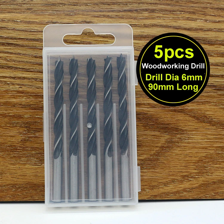 5pcs 90mm Long Brad Point Wood Drill Bit Set 6mm diameter wooden hole