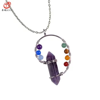 7 Chakra Natural Stone pendant necklace Bullet Types amethyst Nacklace Healing Rainbow Jewelry For Women wen Gifts Christmas gif