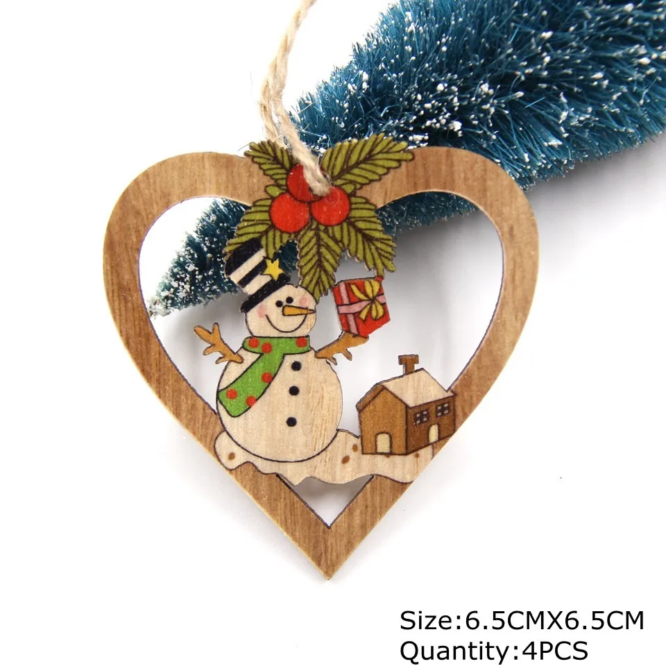 Новое предложение! 4 шт./лот рождественское сердце деревянные подвески, украшения DIY Изделия из дерева для детей Подарки для рождественской вечеринки украшения елочные украшения - Цвет: 4PCS Heart Snowman