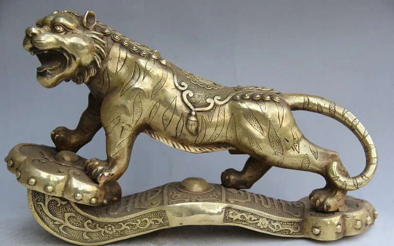 

150610 S1628 16" Chinese Brass Folk running Ru Yi Fierce Zodiac Year Tiger sculpture Statue discount 30% (C0324)