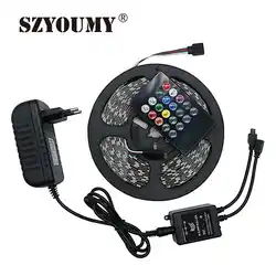 SZYOUMY 5050 2835 цветная (RGB) Светодиодная лента 5 м IP65 IP20 диод поверхностного монтажа светодиодная лента с пульт дистанционного управления для