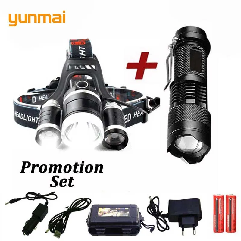 

YUNMAI NEW LED headlamp headlight 6000 lumen XML-T6 Zoomable lamp Waterproof Head Torch flashlight Head lamp use 18650 battery