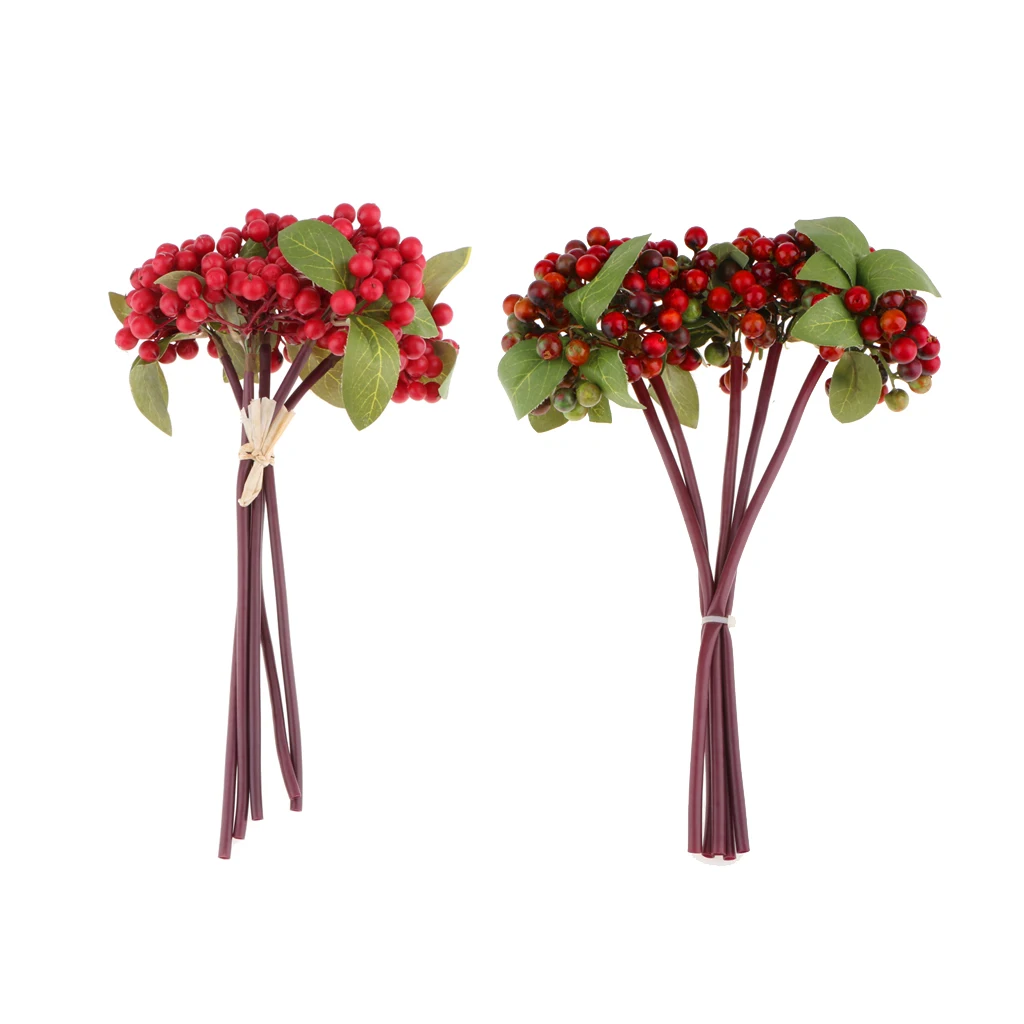2 Sets Artificial Berry Branch Decorative Berries DIY Christmas Wreath Accessories Fake Red berries Christmas Decoration