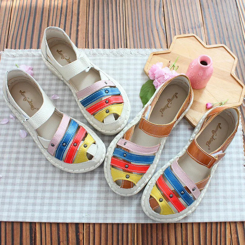 

literary Sen Department of leather hollow sandals summer comfort flat handmade soft bottom Roman beach sandals female