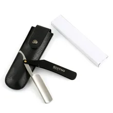 Anbbas Парикмахерская прямая бритва из нержавеющей стали с черной ручкой с качественной искусственной кожаной сумкой для мужчин складной нож для бритья