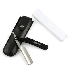 Anbbas нержавеющая сталь прямая бритва черная ручка с качество искусственная кожа чехол для мужчин складной бритья ножи