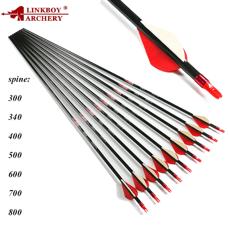 Archery Sp500-800 Carbon Arrow Ring Nock Vane Point Compound Recurve Bow Hunting 
