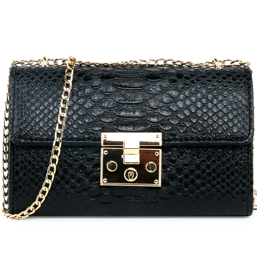 Bolsos de diseñador con solapa de cocodrilo de moda para mujer bolsos 2018 negro blanco pequeño día embrague oro cadena chicas Crossbody bolsos