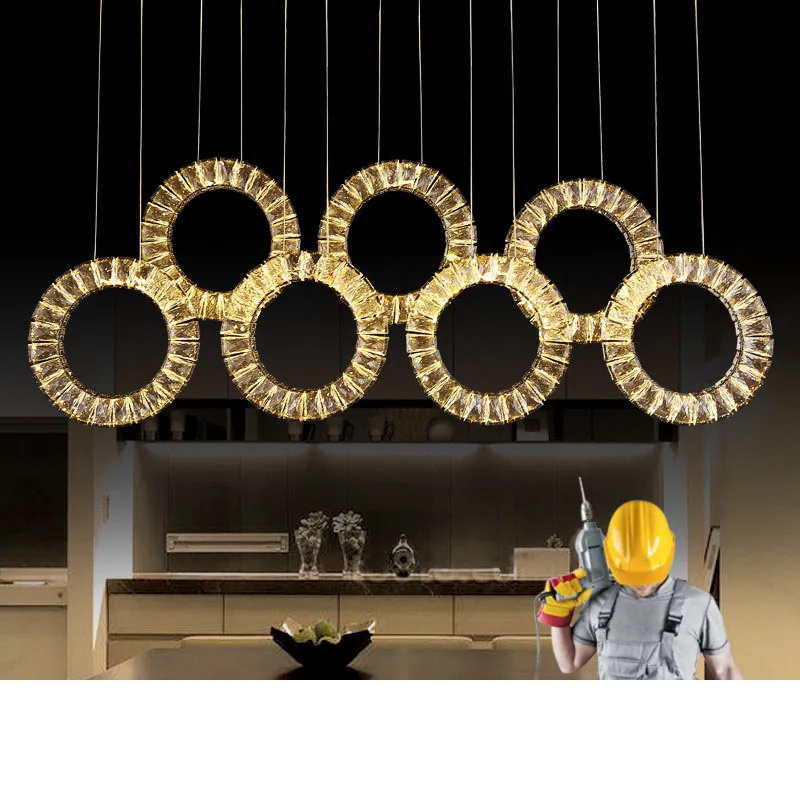

Restaurant crystal chandelier table three rectangular simple modern dining room chandelier fashion bar table LED lighting lamps