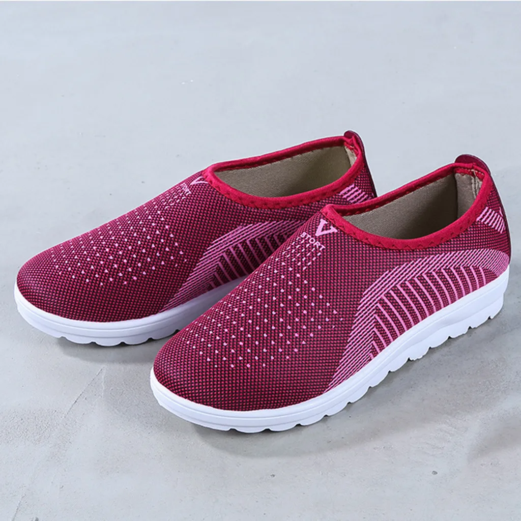 Women's Mesh Flat shoes patchwork slip-on Cotton Casual shoes for woman Walking Stripe Sneakers Loafers Soft Shoes zapato