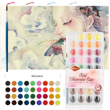 

36 Colors Not-toxic Watercolor Paints Set Travel Solid Pigment With Water Color Painting Brush Pen Art Supplies Drawing Tools